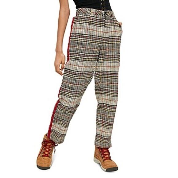 Free People Good Vibes Plaid Pants Size 0 Straight Leg Pinstripe Punk Grunge - Picture 13 of 14